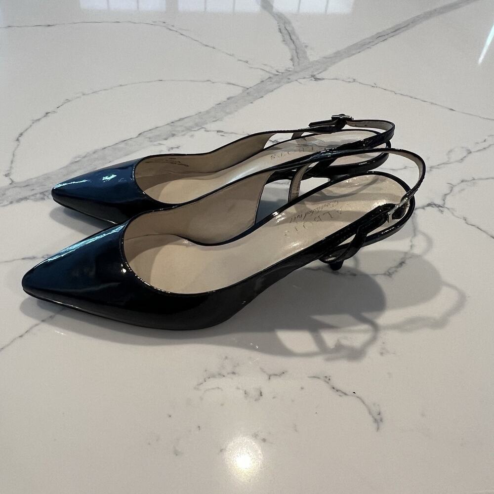 Talbots Shoes Black Patent Pointed Toe Slingback Kitten Heels 7.5